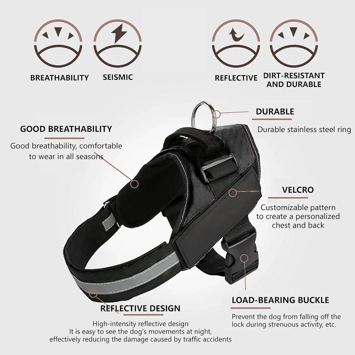 Adjustable Dog Vest Harness for Small Medium Dogs Comfortable No Pull Design - Black-XL