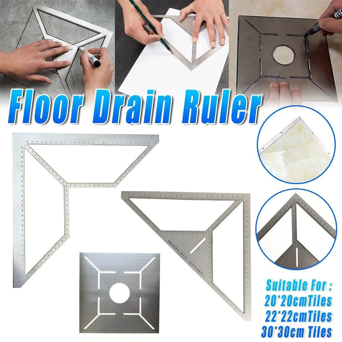 Industrial Floor Drain Positioning Ruler Multi-pattern Measuring Tool Accessory - 30x30cm