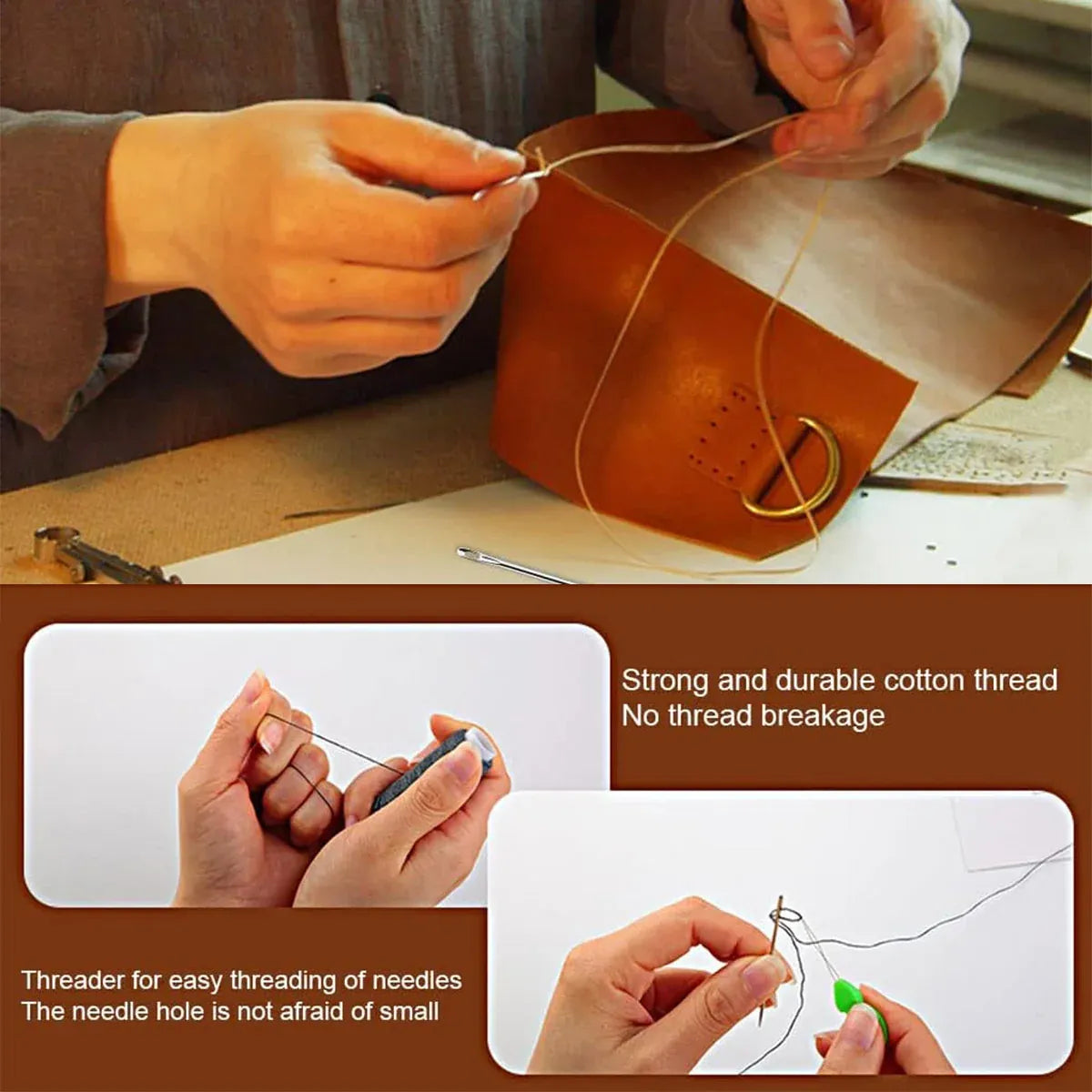 Hand Sewing Kit Canvas Leather Craft 31 or 37PCS Big Eye Needles Cotton Thread - 31PCS