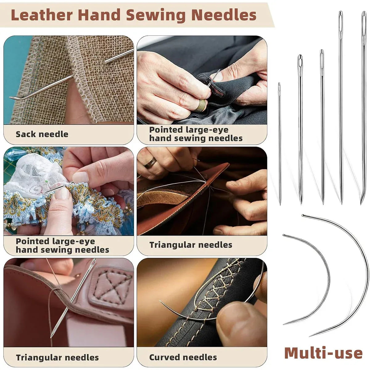 Hand Sewing Kit Canvas Leather Craft 31 or 37PCS Big Eye Needles Cotton Thread - 31PCS