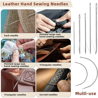 Hand Sewing Kit Canvas Leather Craft 31 or 37PCS Big Eye Needles Cotton Thread - 31PCS