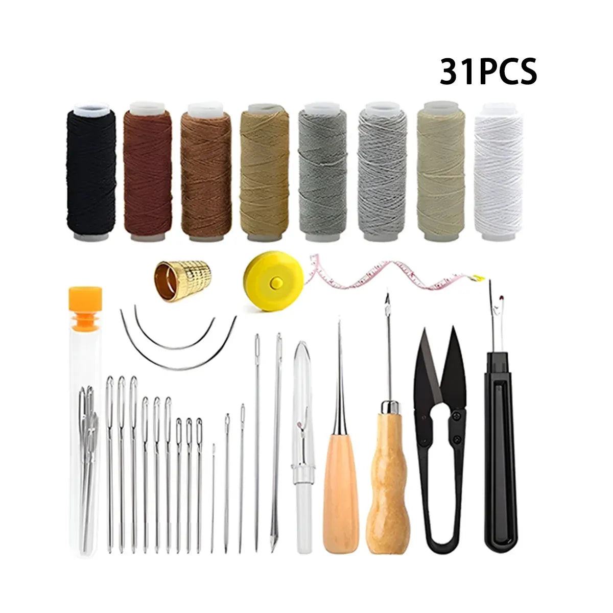 Hand Sewing Kit Canvas Leather Craft 31 or 37PCS Big Eye Needles Cotton Thread - 31PCS