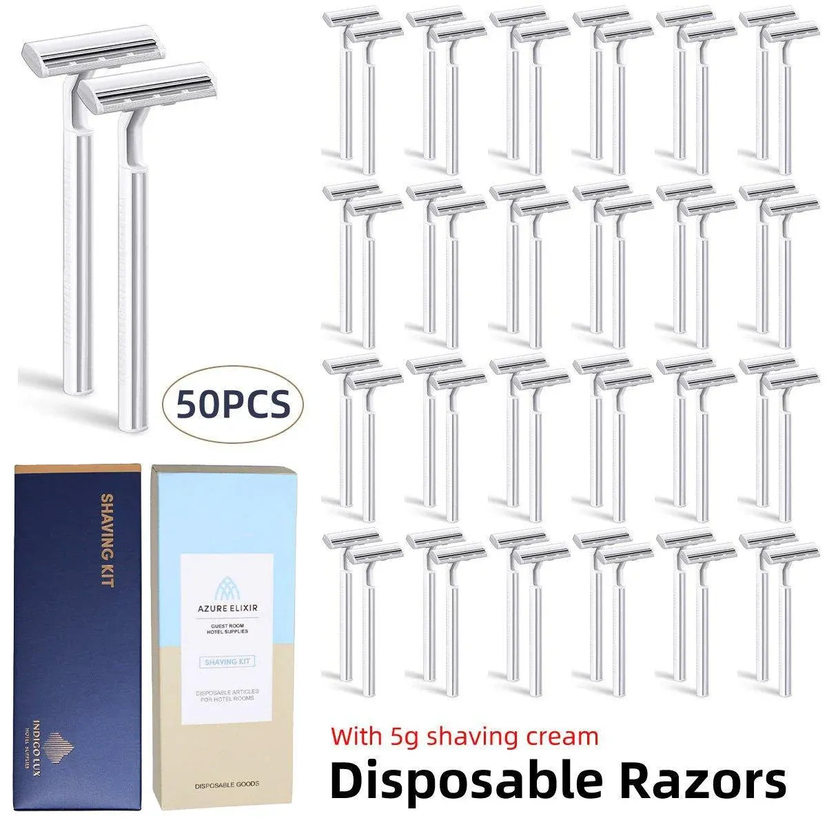 50pcs Hotel Razor and Shaving Cream Set for Guesthouse Bathroom Travel Use - Small