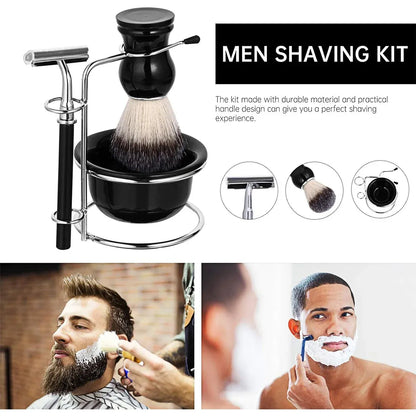 5PCS Shaving Kit Set Manual Razor Brush Stand Bowl Set for Men