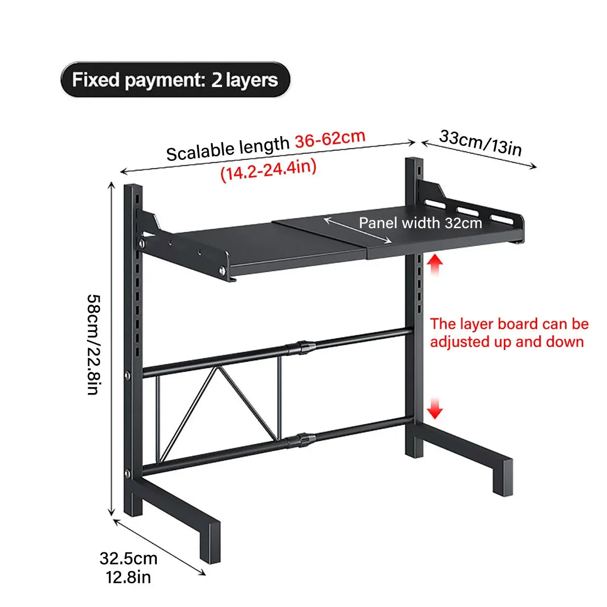 2/3Tier Microwave Oven Stand Rack Shelf Condiment Kitchen Holder Cabinet Storage - Black 2-Layer