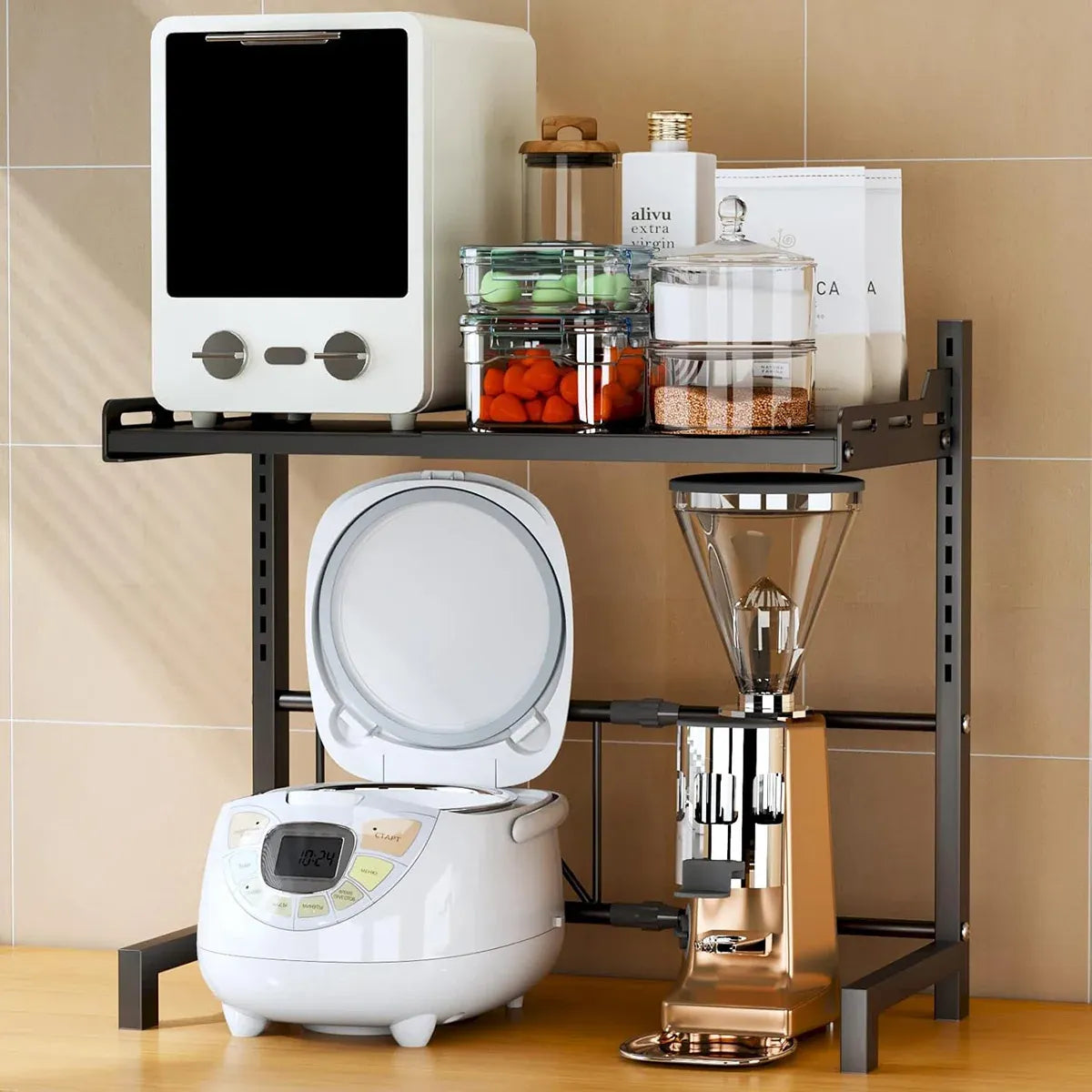 2/3Tier Microwave Oven Stand Rack Shelf Condiment Kitchen Holder Cabinet Storage - Black 2-Layer