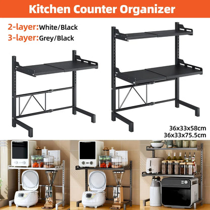 2/3Tier Microwave Oven Stand Rack Shelf Condiment Kitchen Holder Cabinet Storage - Black 3-Layer