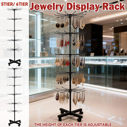 Rotating Jewellery Display Stand 5 6 Tier Metal Rack With Wheels Adjustable - 5 Tier