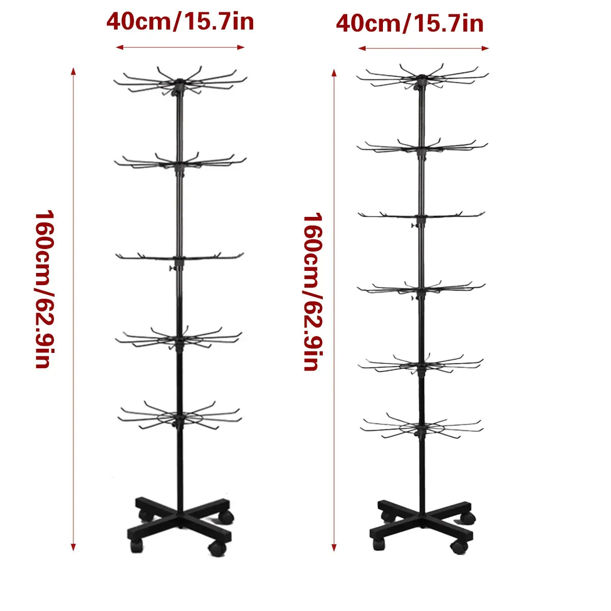 Rotating Jewellery Display Stand 5 6 Tier Metal Rack With Wheels Adjustable - 5 Tier