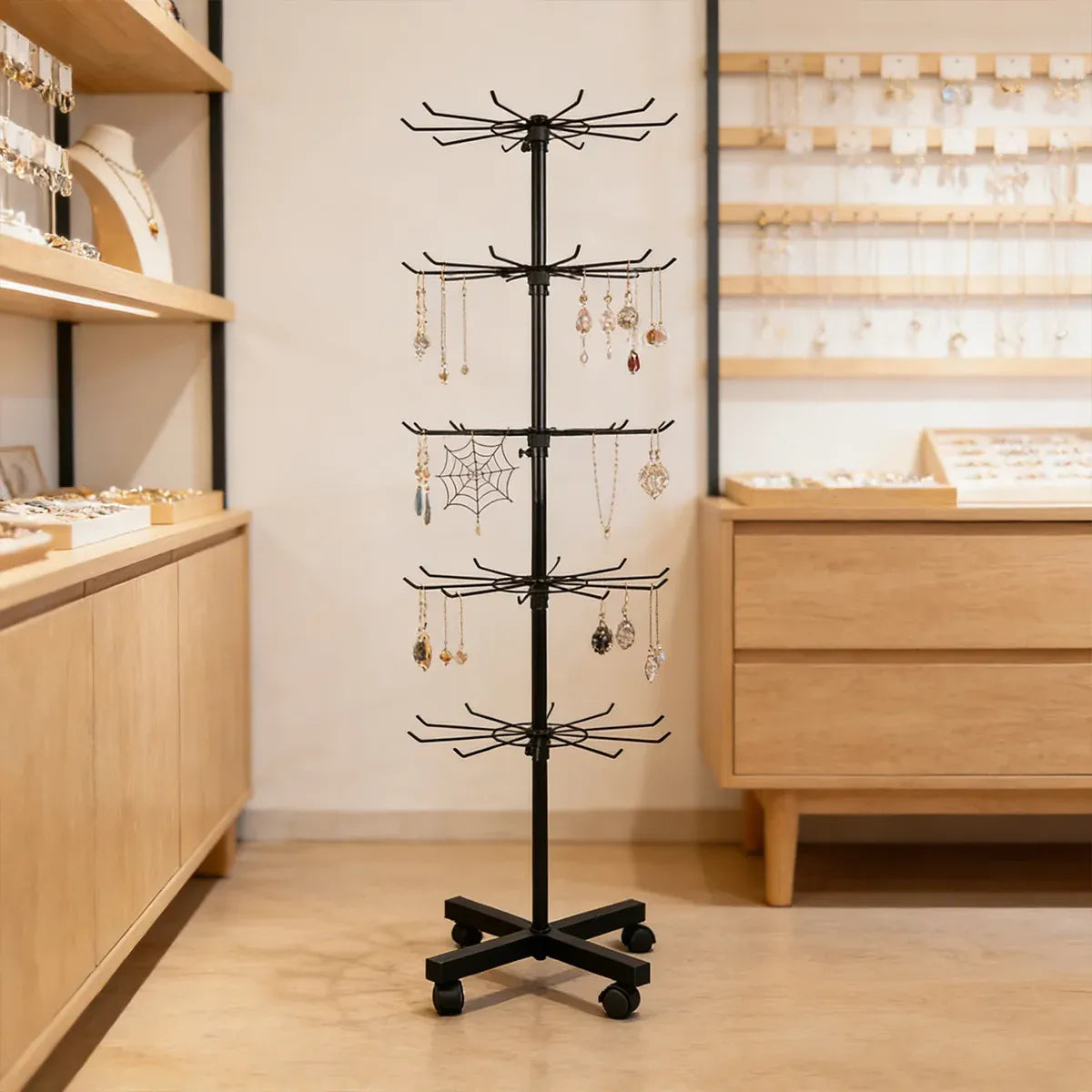 Rotating Jewellery Display Stand 5 6 Tier Metal Rack With Wheels Adjustable - 5 Tier
