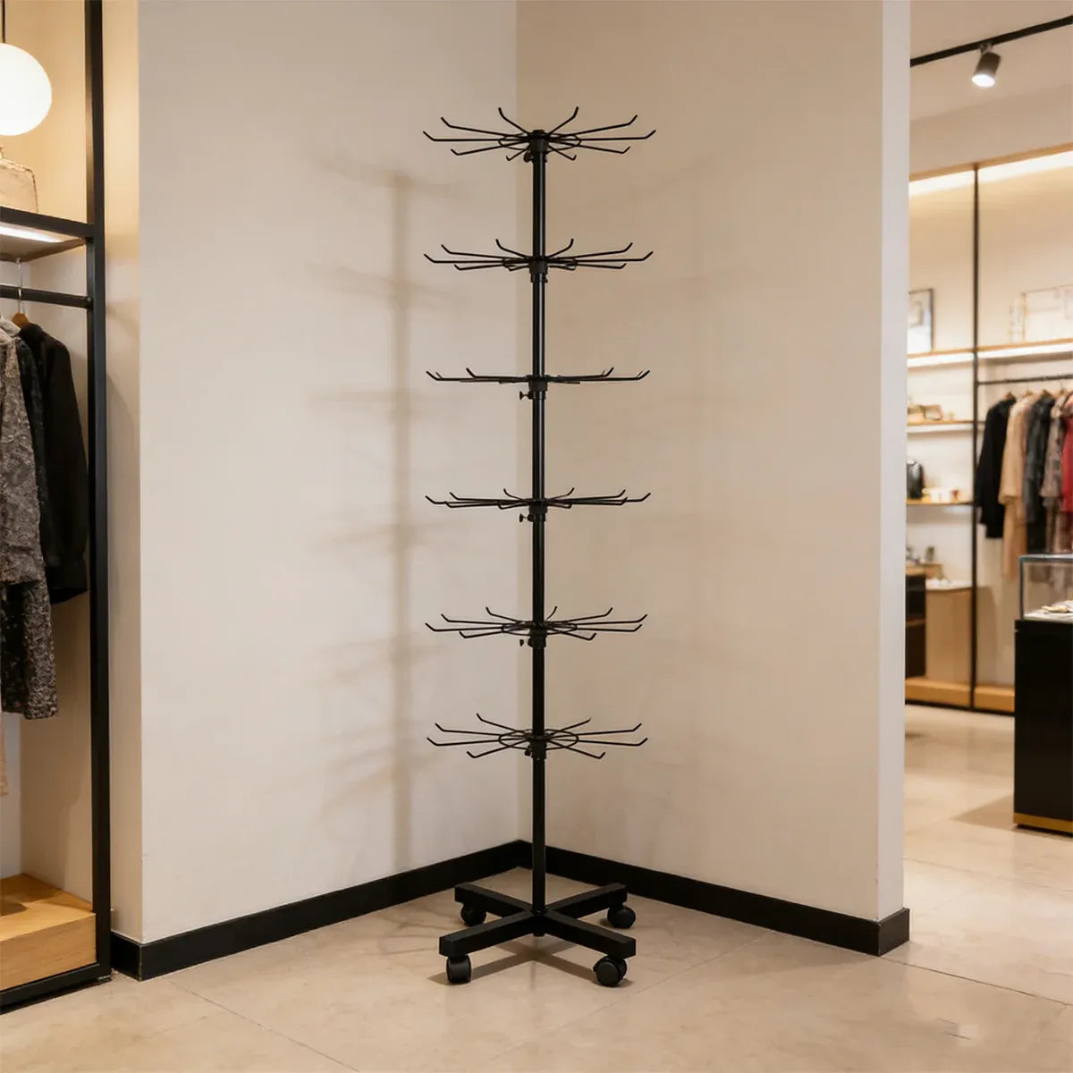 Rotating Jewellery Display Stand 5 6 Tier Metal Rack With Wheels Adjustable - 5 Tier