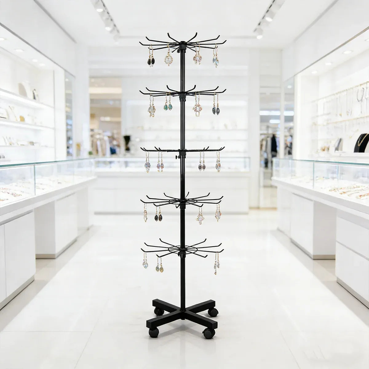Rotating Jewellery Display Stand 5 6 Tier Metal Rack With Wheels Adjustable - 5 Tier
