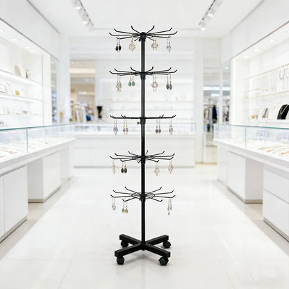 Rotating Jewellery Display Stand 5 6 Tier Metal Rack With Wheels Adjustable - 5 Tier