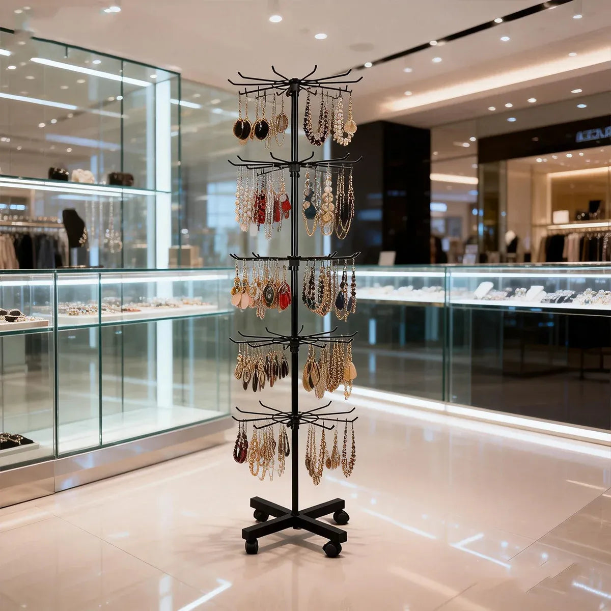 Rotating Jewellery Display Stand 5 6 Tier Metal Rack With Wheels Adjustable - 5 Tier