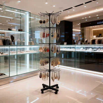 Rotating Jewellery Display Stand 5 6 Tier Metal Rack With Wheels Adjustable - 5 Tier