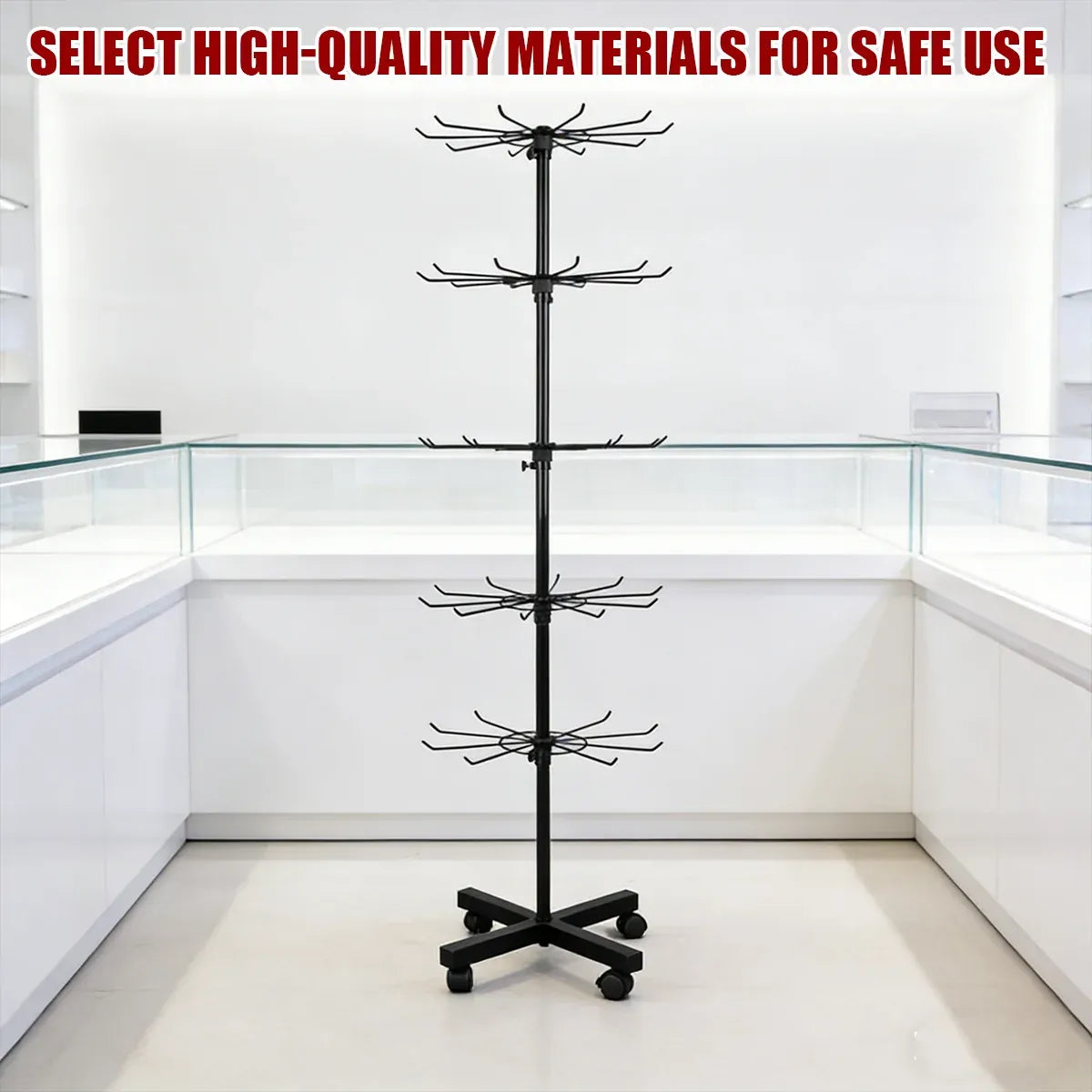 Rotating Jewellery Display Stand 5 6 Tier Metal Rack With Wheels Adjustable - 5 Tier