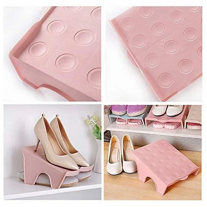 5pcs Double Layer Shoe Rack Simple Storage Organizer Space Saving Shoe Holder - Blue