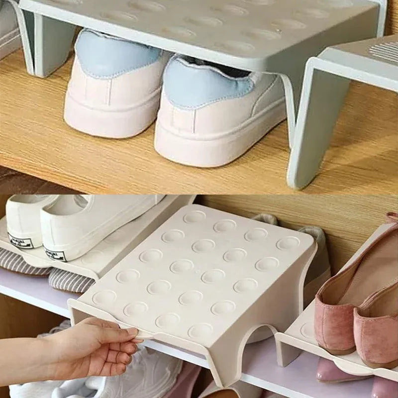5pcs Double Layer Shoe Rack Simple Storage Organizer Space Saving Shoe Holder - Blue