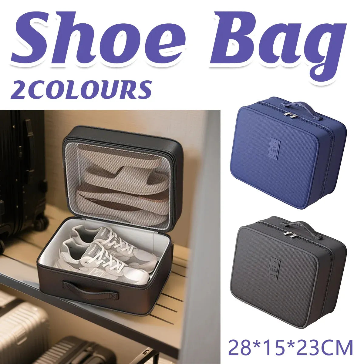 Double Layer Dustproof Shoe Bag Travel Storage Organiser 28 x 23 x 15cm - Blue