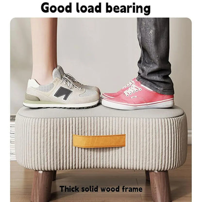 Small Stool for Home Simple Shoe Changing Low Seat Stool Wooden Household Use - Beige