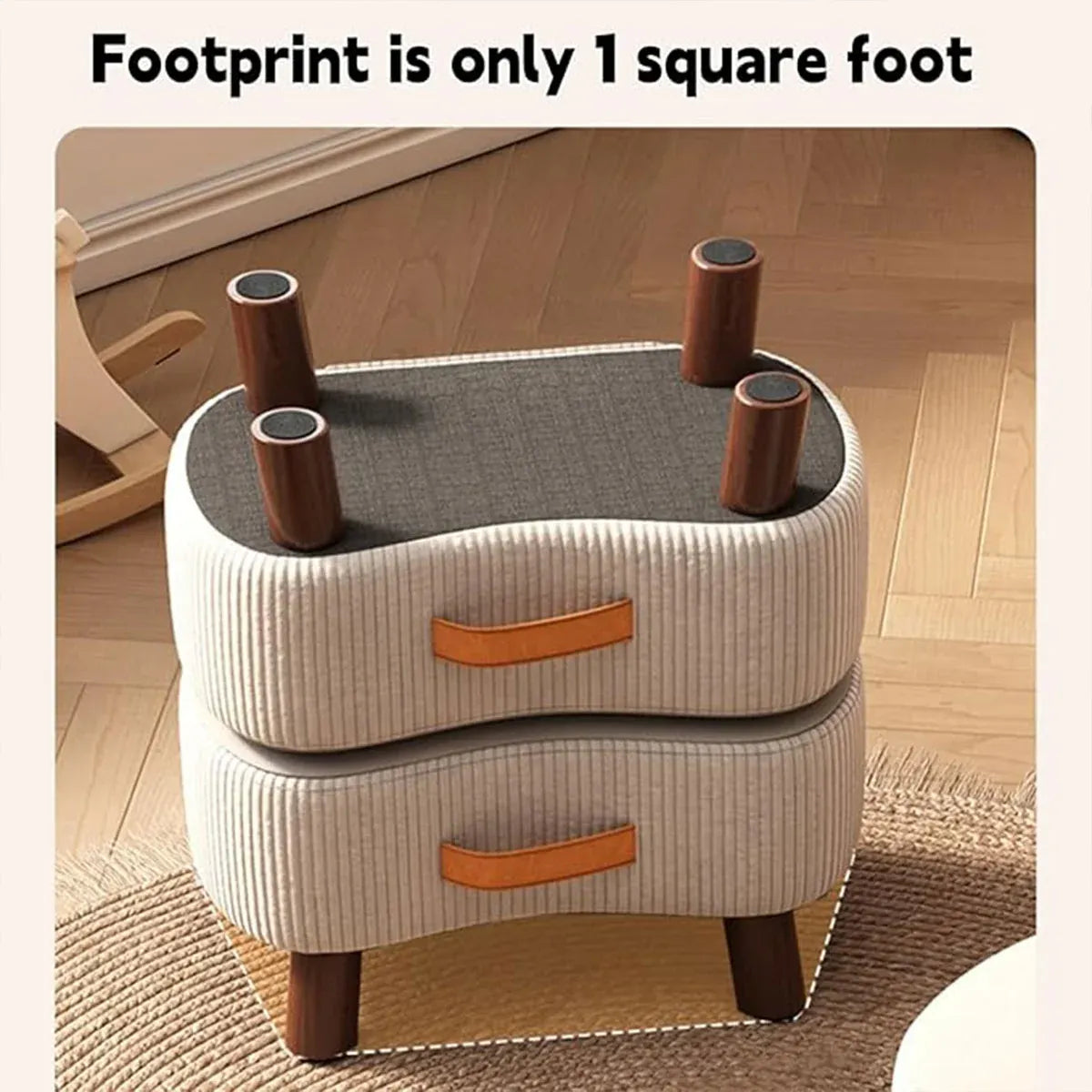 Small Stool for Home Simple Shoe Changing Low Seat Stool Wooden Household Use - Beige