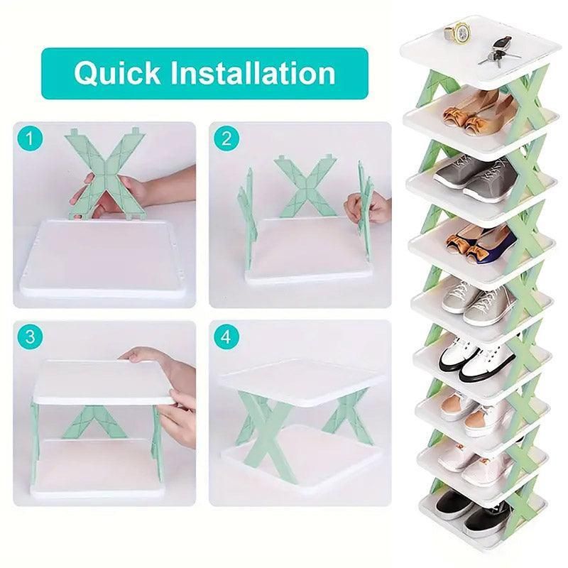 Simple Shoe Rack Home Use Space Saving Clip Storage Organizer Cabinet Stand - Green