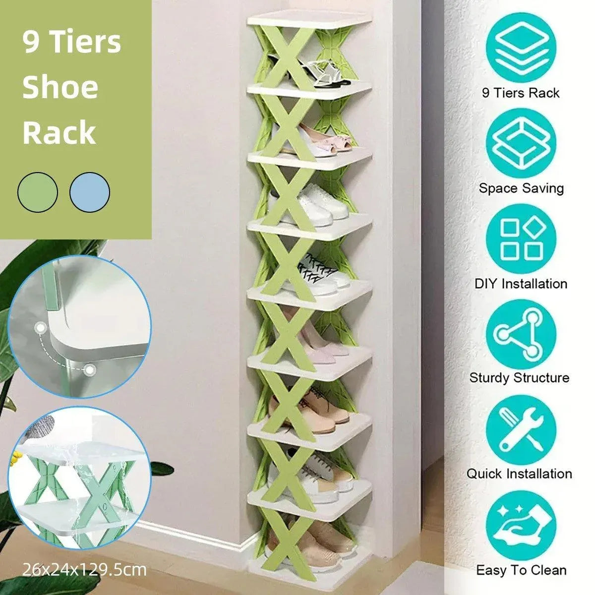 Simple Shoe Rack Home Use Space Saving Clip Storage Organizer Cabinet Stand - Green