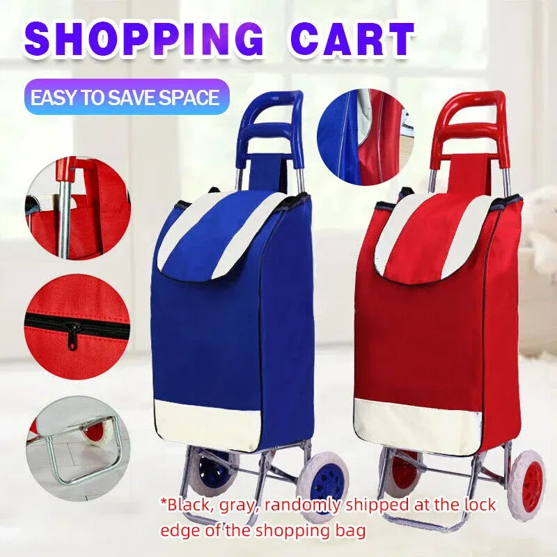 1X Shopping Cart Carts Trolley Foldable Bags Luggage Wheels Folding Basket - Blue