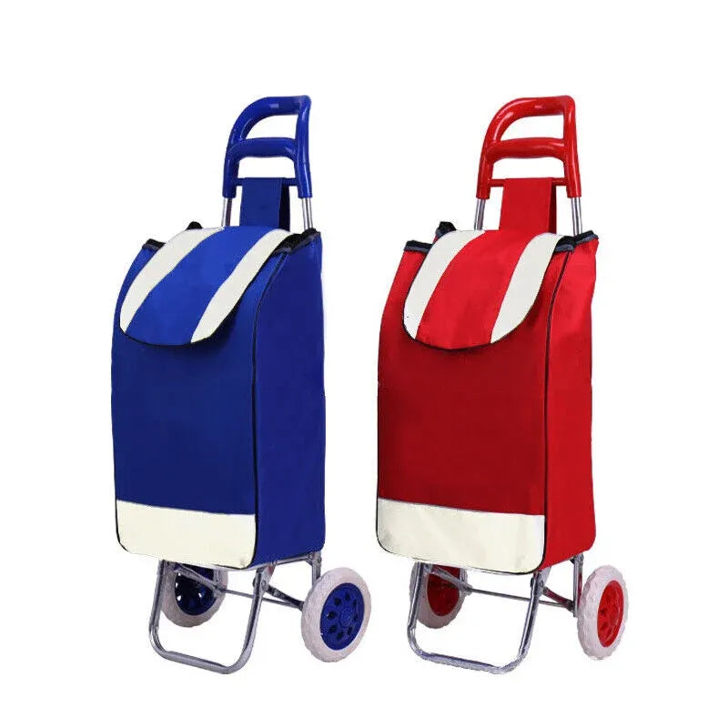 1X Shopping Cart Carts Trolley Foldable Bags Luggage Wheels Folding Basket - Blue