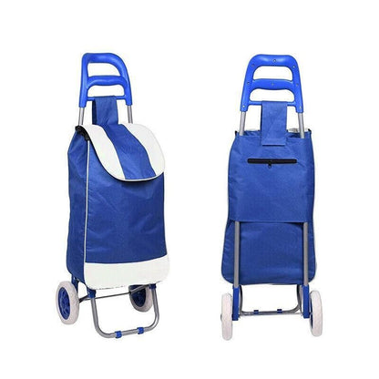 1X Shopping Cart Carts Trolley Foldable Bags Luggage Wheels Folding Basket - Blue