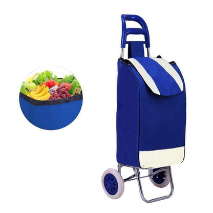 1X Shopping Cart Carts Trolley Foldable Bags Luggage Wheels Folding Basket - Blue