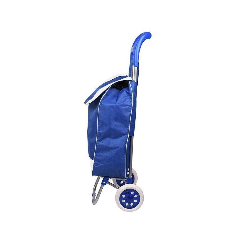 1X Shopping Cart Carts Trolley Foldable Bags Luggage Wheels Folding Basket - Blue
