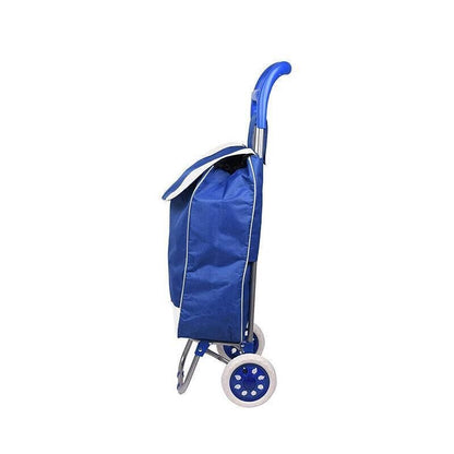 1X Shopping Cart Carts Trolley Foldable Bags Luggage Wheels Folding Basket - Blue