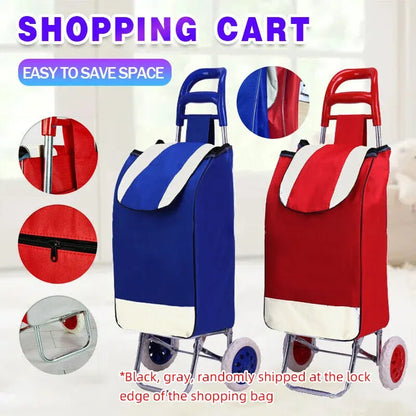 1X Shopping Cart Carts Trolley Foldable Bags Luggage Wheels Folding Basket - Red