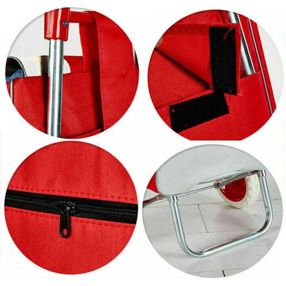 1X Shopping Cart Carts Trolley Foldable Bags Luggage Wheels Folding Basket - Red