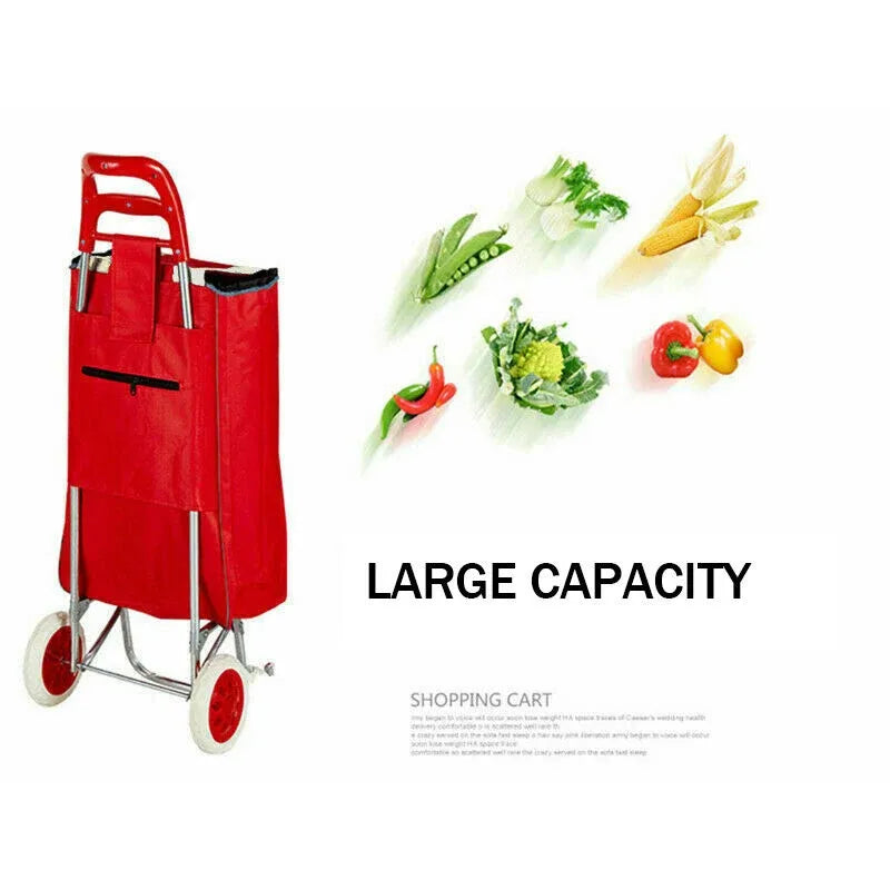 1X Shopping Cart Carts Trolley Foldable Bags Luggage Wheels Folding Basket - Red