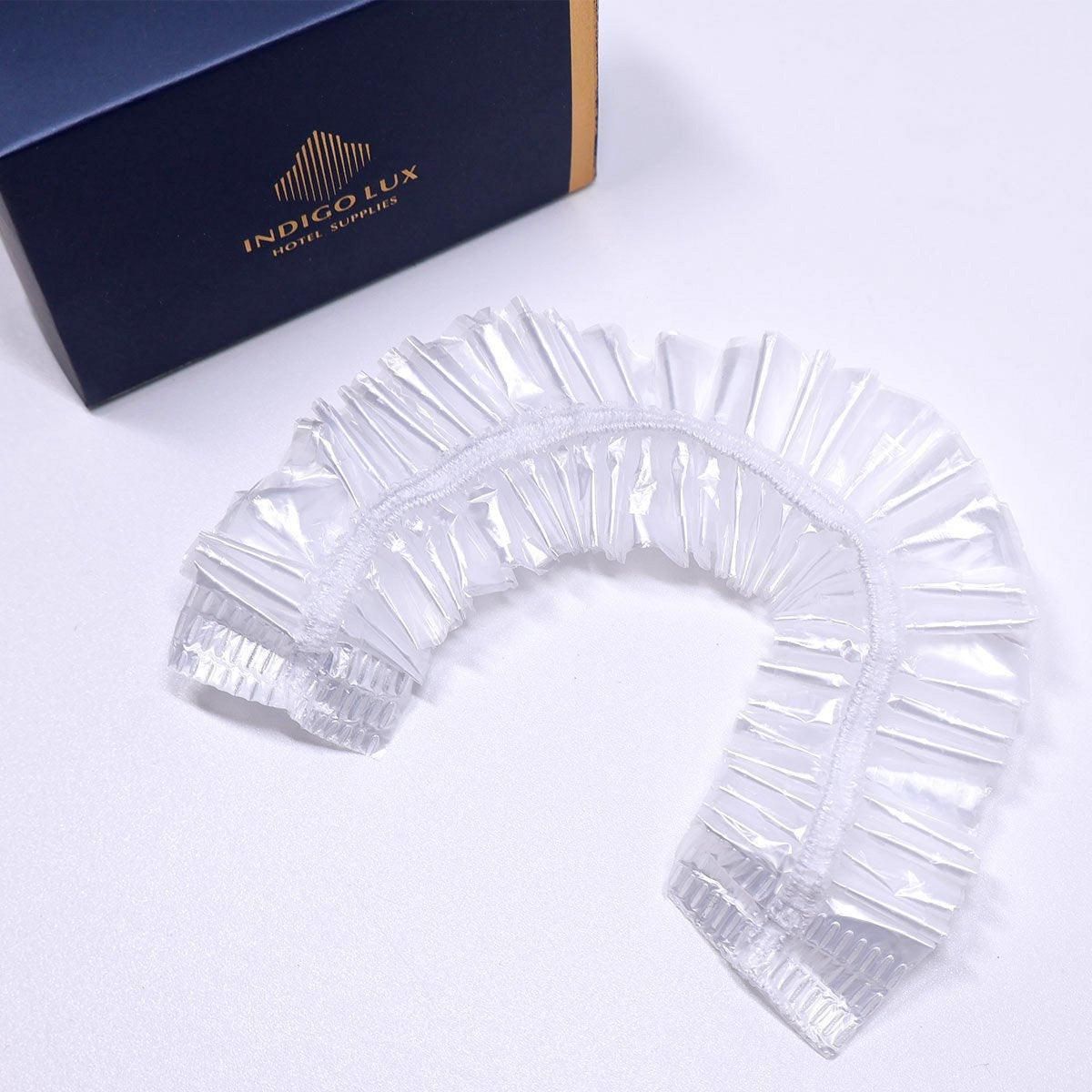 50pcs Transparent Shower Caps Individually Wrapped for Hotel Guesthouse Supplies - A
