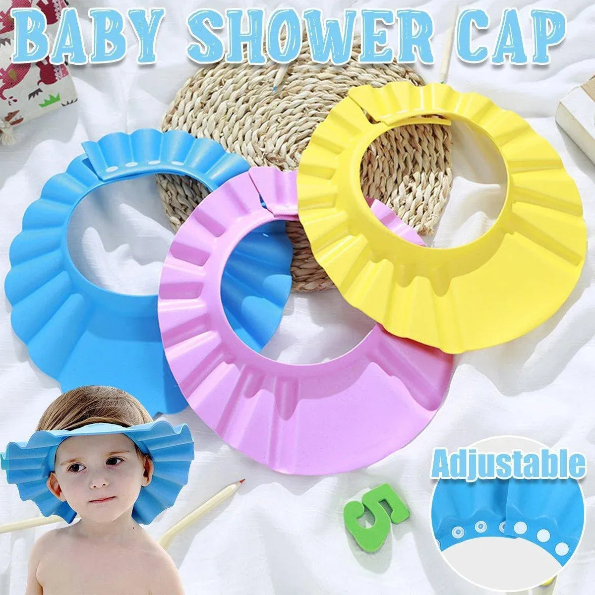 Adjustable Waterproof Shampoo Cap Splash Guard Hat for Bath and Hair Washing - Yellow
