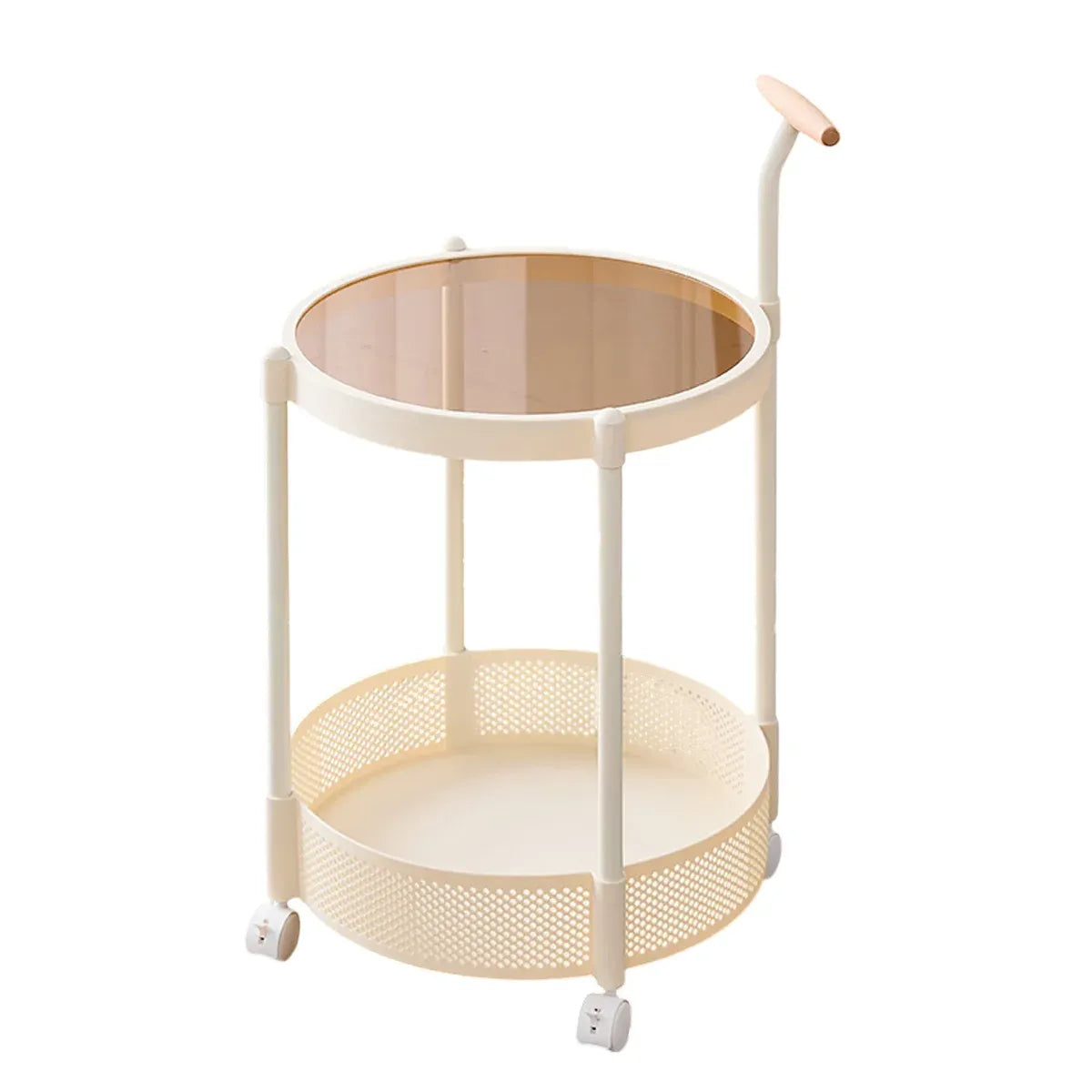 Movable Side Table Rolling Caster Wheels 2 Tier for Living Room