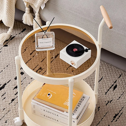 Movable Side Table Rolling Caster Wheels 2 Tier for Living Room