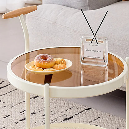 Movable Side Table Rolling Caster Wheels 2 Tier for Living Room