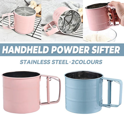 Hand Squeeze Mechanical Flour Sifter Stainless Steel One Hand Baking Sieve - Pink