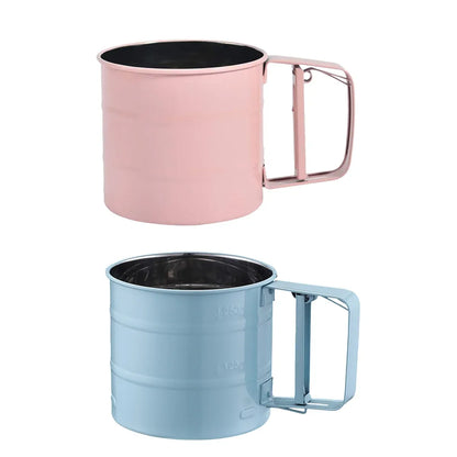 Hand Squeeze Mechanical Flour Sifter Stainless Steel One Hand Baking Sieve - Pink