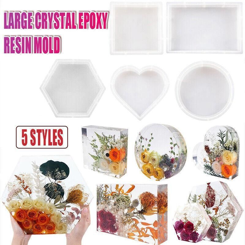 New Large Crystal Epoxy Resin Mold Geometry Cube Specimen Love Heart Round Mould - Heart
