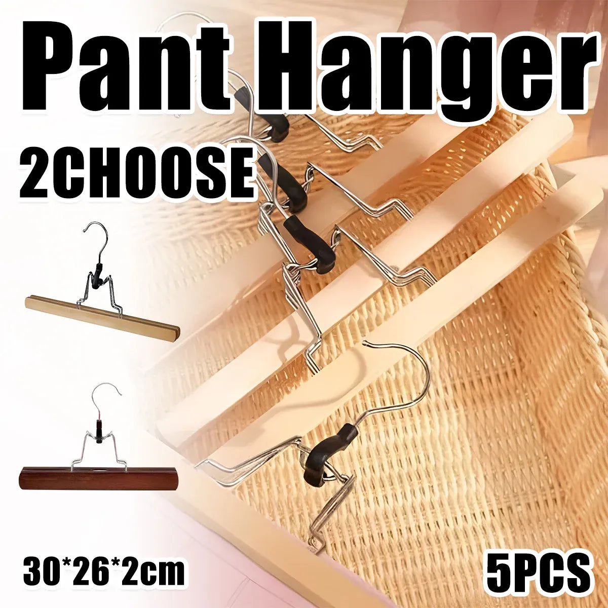 5pcs Skirt Clips Wooden Trouser Clips for Closet Wardrobe Clothing Organization - Light Wood