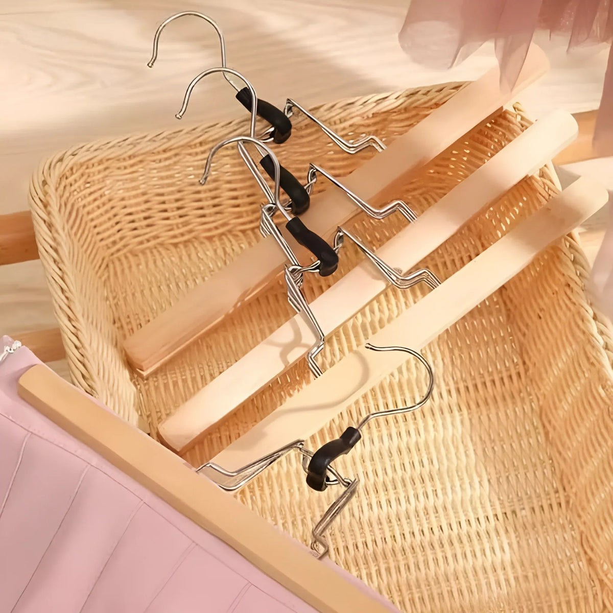 5pcs Skirt Clips Wooden Trouser Clips for Closet Wardrobe Clothing Organization - Light Wood