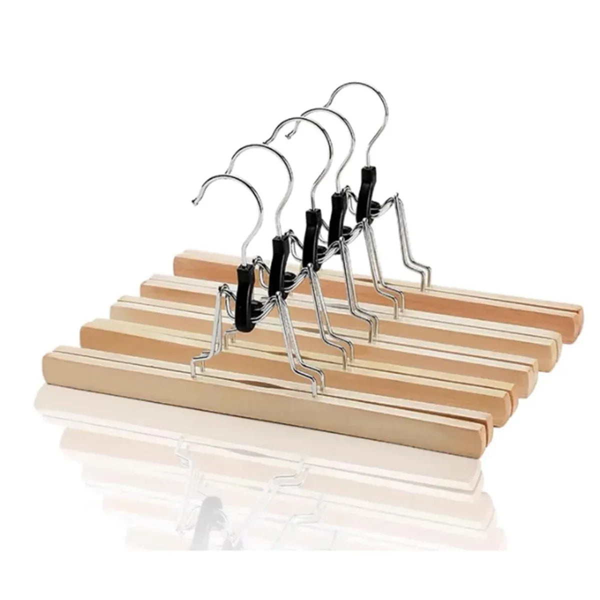 5pcs Skirt Clips Wooden Trouser Clips for Closet Wardrobe Clothing Organization - Light Wood