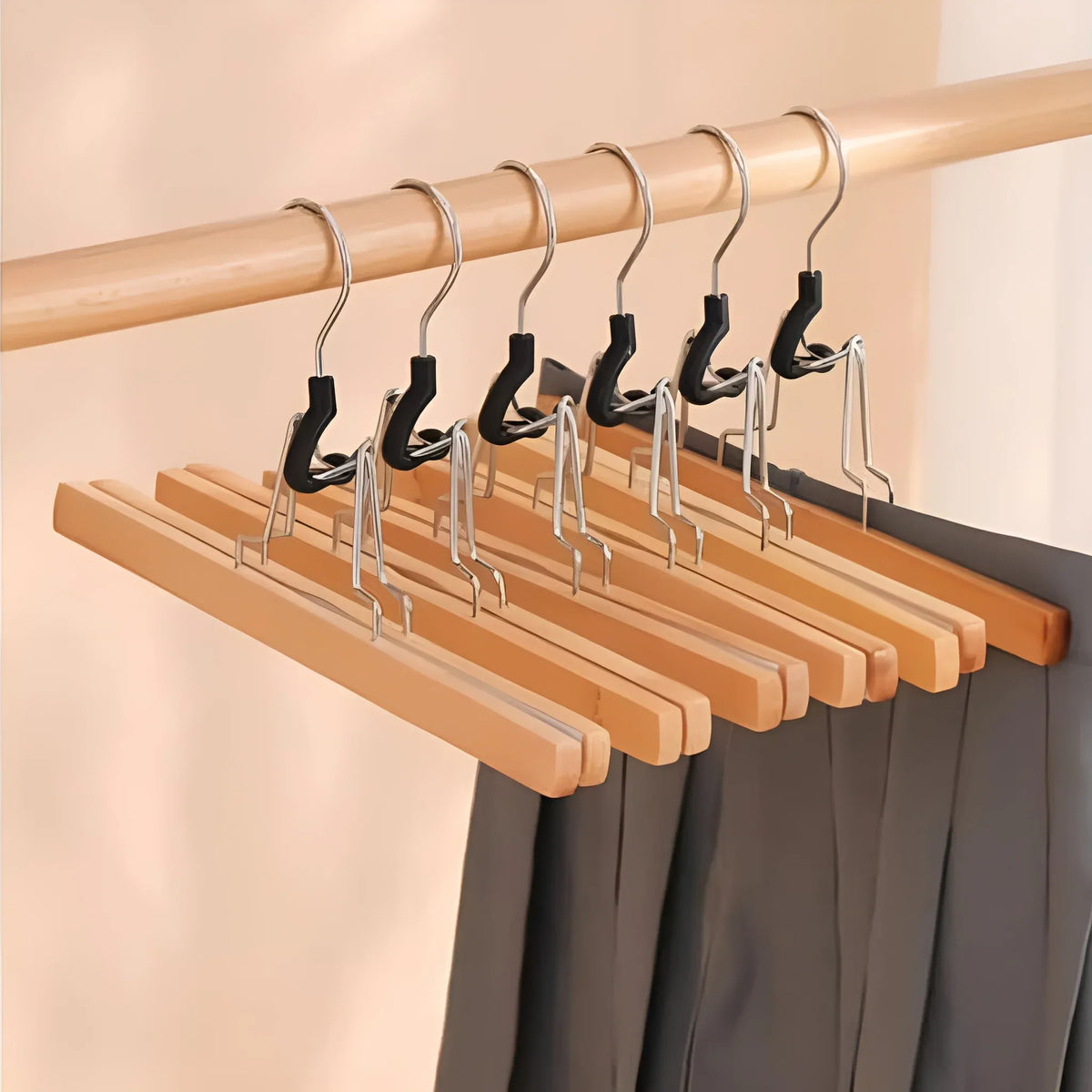 5pcs Skirt Clips Wooden Trouser Clips for Closet Wardrobe Clothing Organization - Light Wood