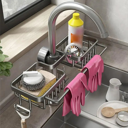 Multifunctional Faucet Shelf Kitchen Storage Sink Draining Basket Household Rack - Black