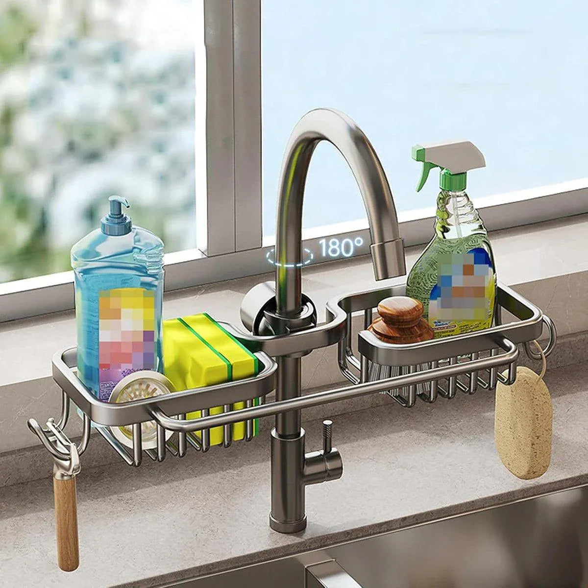 Multifunctional Faucet Shelf Kitchen Storage Sink Draining Basket Household Rack - Black
